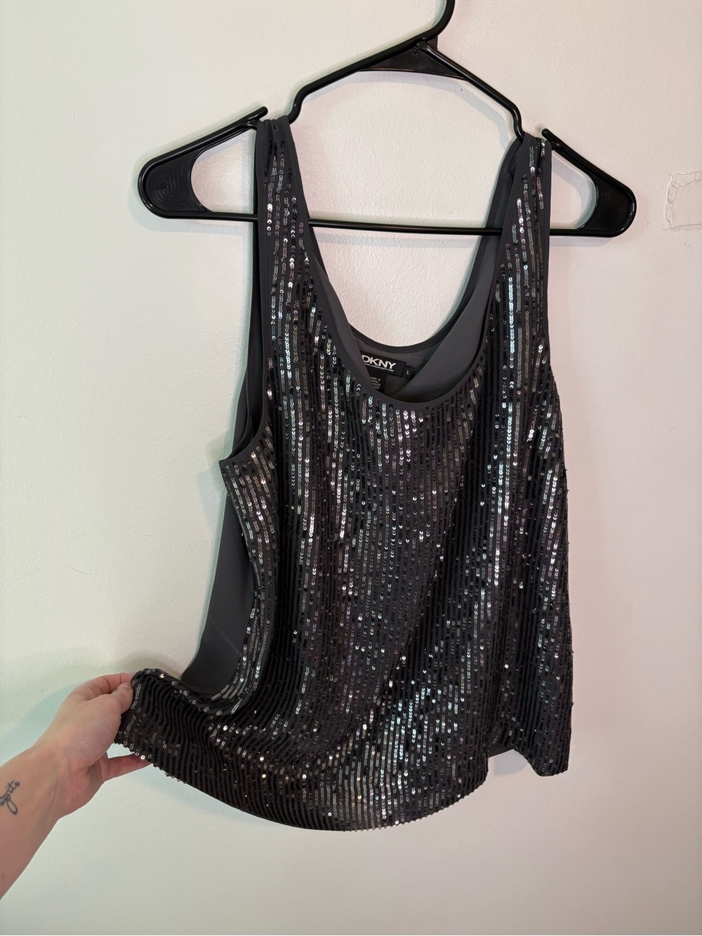 DKNY Gray Sequin Y2K Tank Top